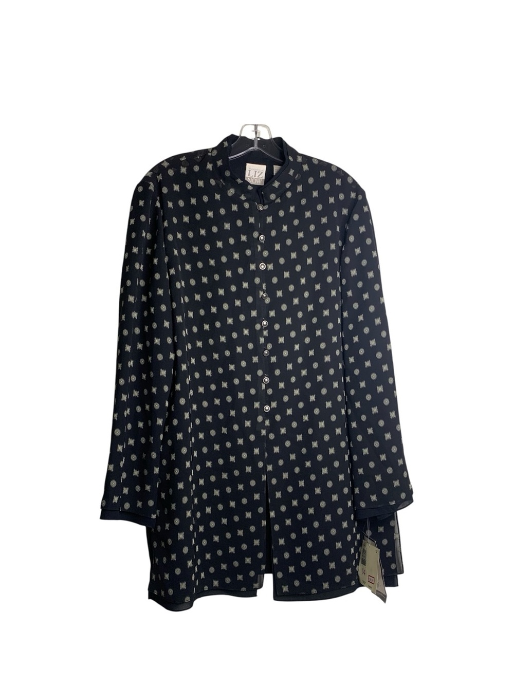 Vintage NWT 90s Liz Claiborne Liz Now Lined Geometric Black Tunic Blouse 14/16